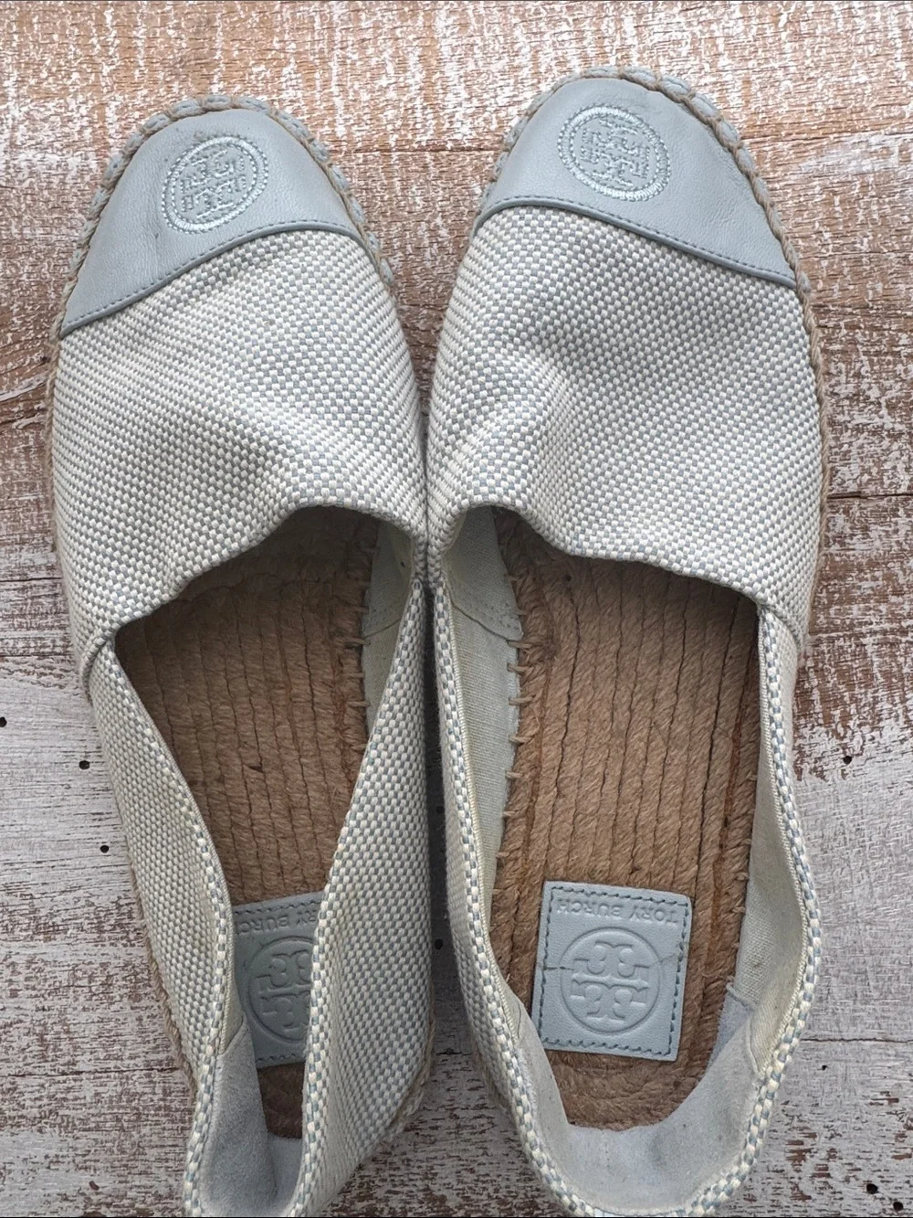 Tory Burch light blue color block espadrilles size 8. Seltzer blue